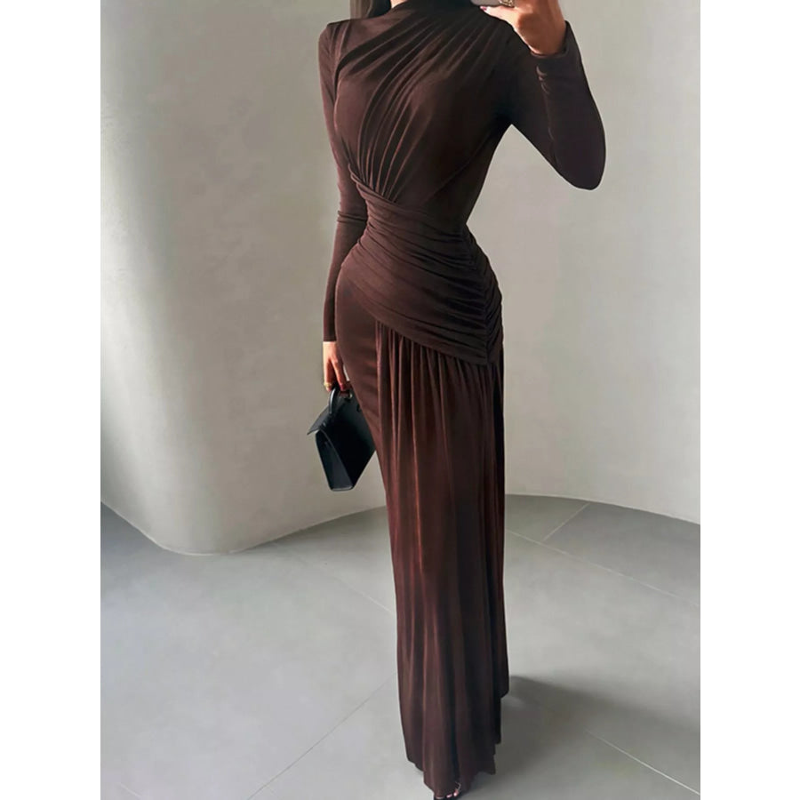 Ruched Long Sleeve Maxi Dress Apparel and Accessories