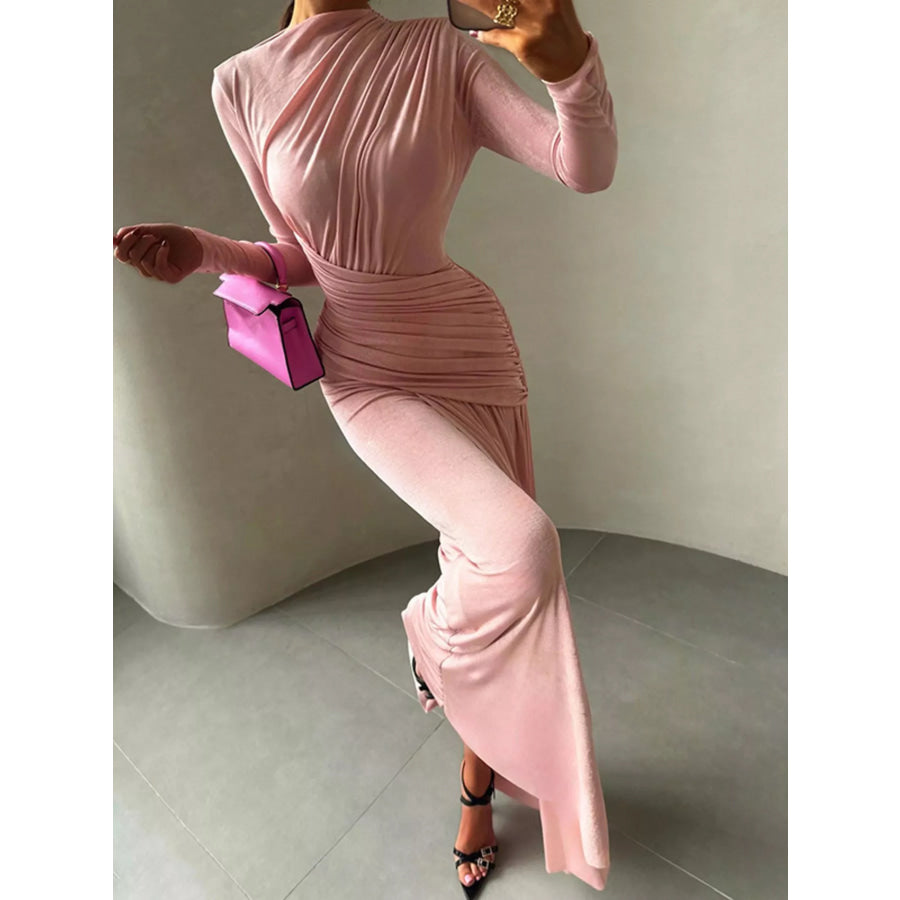 Ruched Long Sleeve Maxi Dress Apparel and Accessories