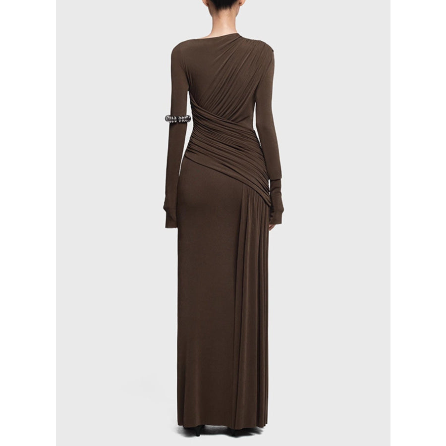 Ruched Long Sleeve Maxi Dress Apparel and Accessories