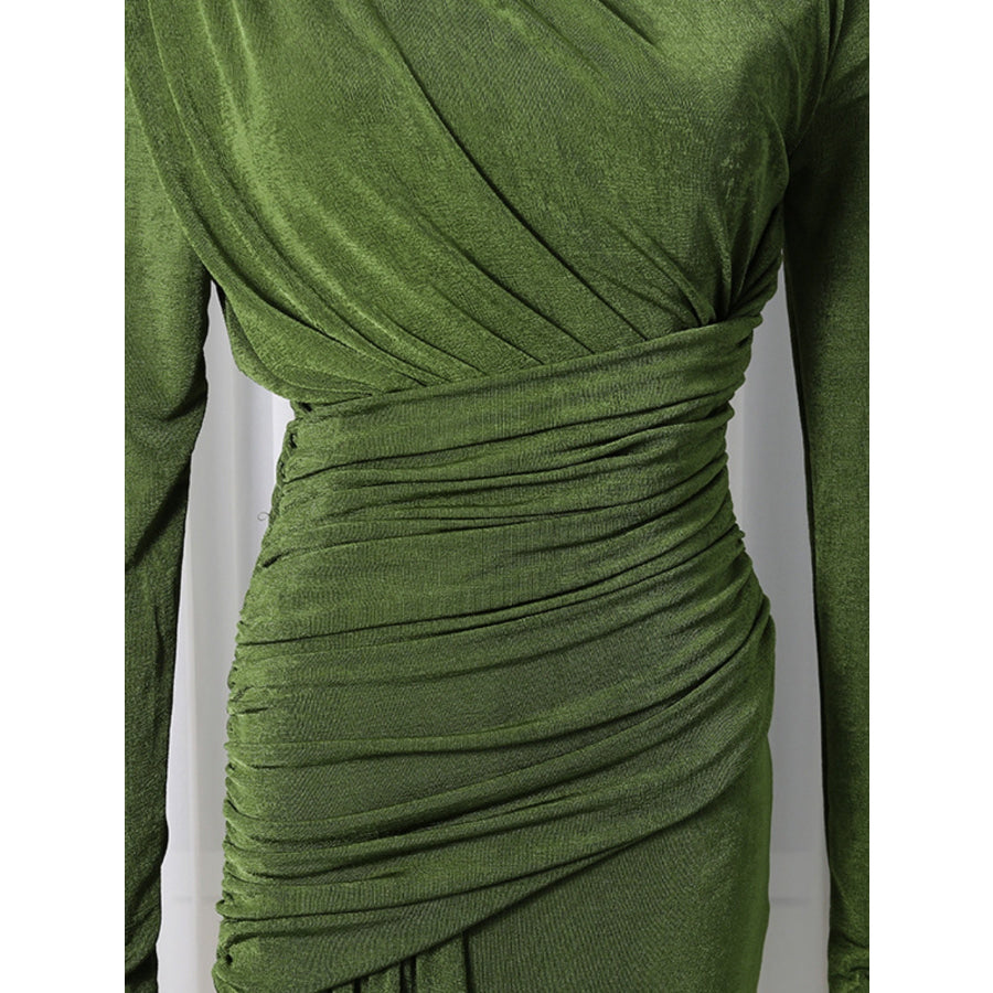 Ruched Long Sleeve Maxi Dress Apparel and Accessories