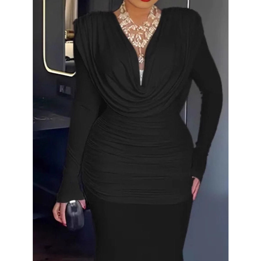 Ruched Long Sleeve Maxi Dress Apparel and Accessories