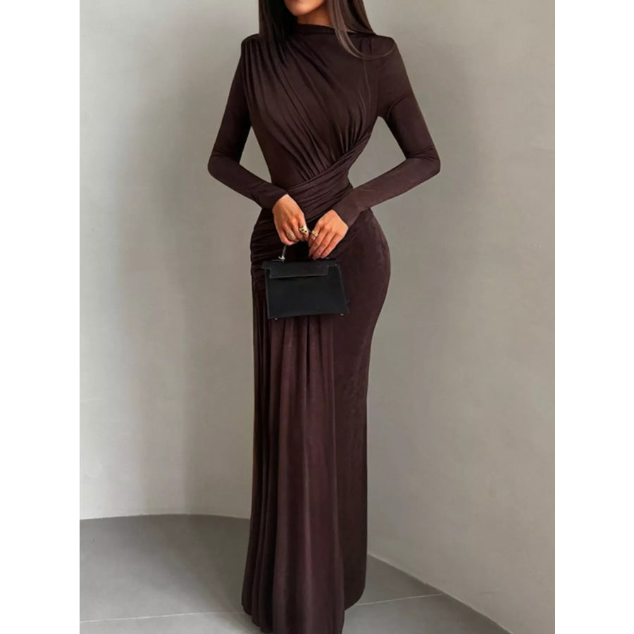 Ruched Long Sleeve Maxi Dress Apparel and Accessories