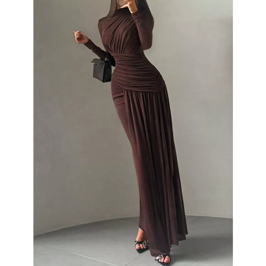 Ruched Long Sleeve Maxi Dress Apparel and Accessories