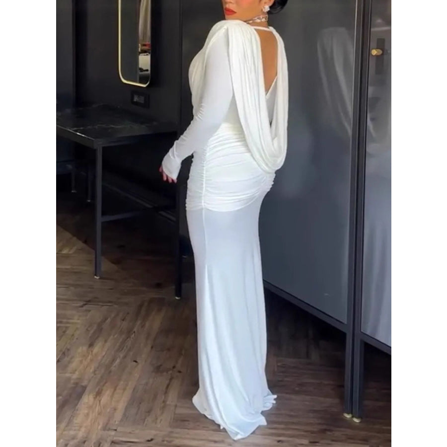 Ruched Long Sleeve Maxi Dress Apparel and Accessories