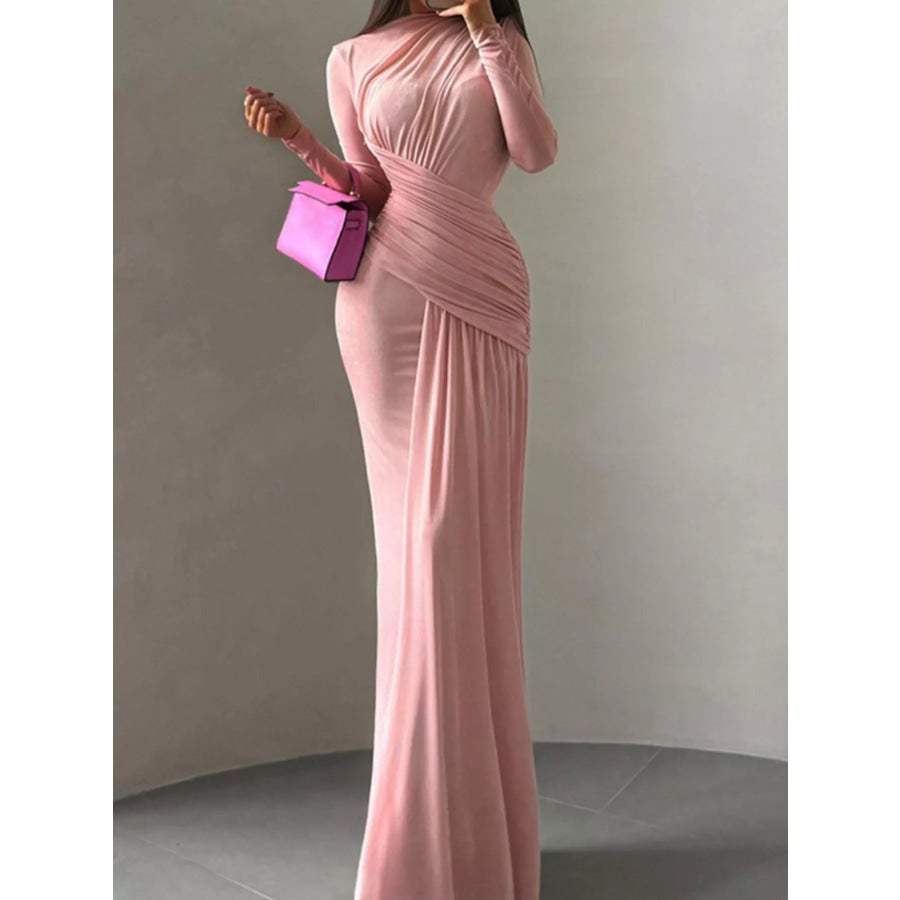Ruched Long Sleeve Maxi Dress Apparel and Accessories