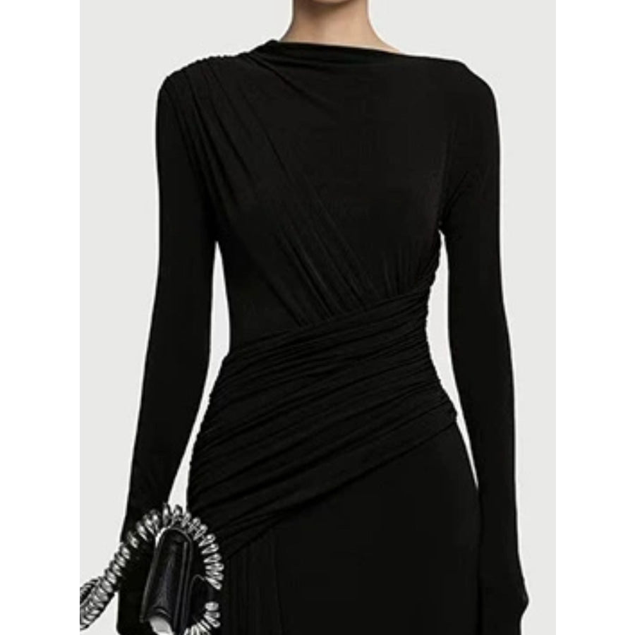 Ruched Long Sleeve Maxi Dress Apparel and Accessories