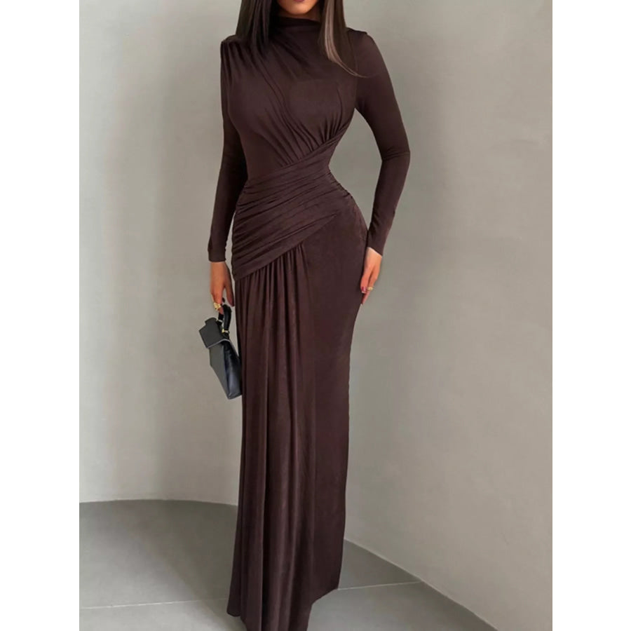 Ruched Long Sleeve Maxi Dress Apparel and Accessories
