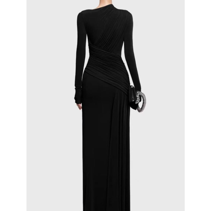Ruched Long Sleeve Maxi Dress Apparel and Accessories