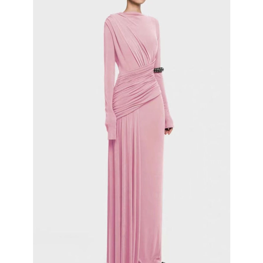 Ruched Long Sleeve Maxi Dress Apparel and Accessories