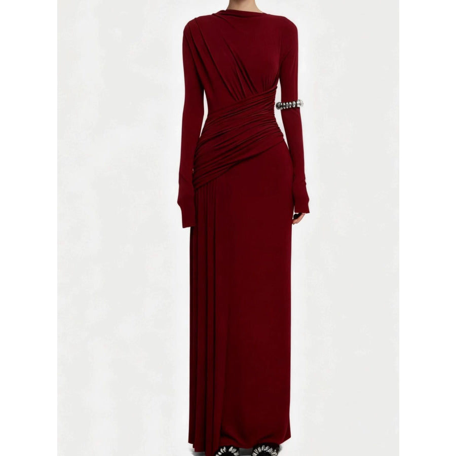 Ruched Long Sleeve Maxi Dress Apparel and Accessories