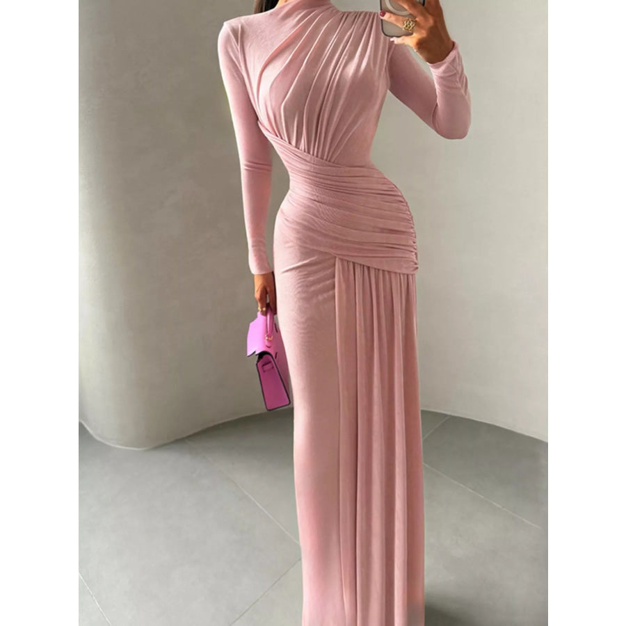 Ruched Long Sleeve Maxi Dress Apparel and Accessories