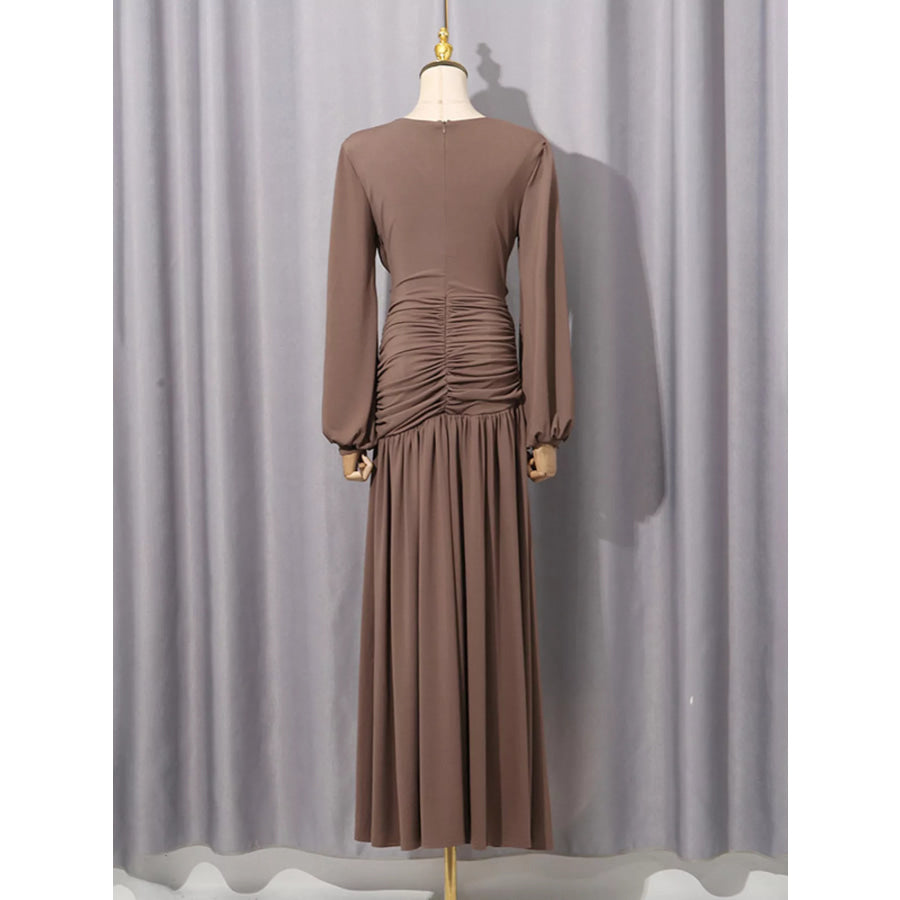 Ruched Long-Sleeve Maxi Dress with Cutout Detail Apparel and Accessories