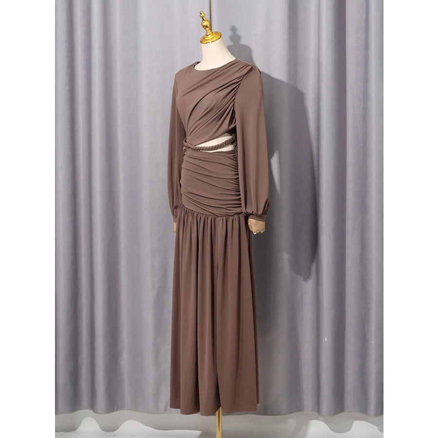 Ruched Long-Sleeve Maxi Dress with Cutout Detail Apparel and Accessories