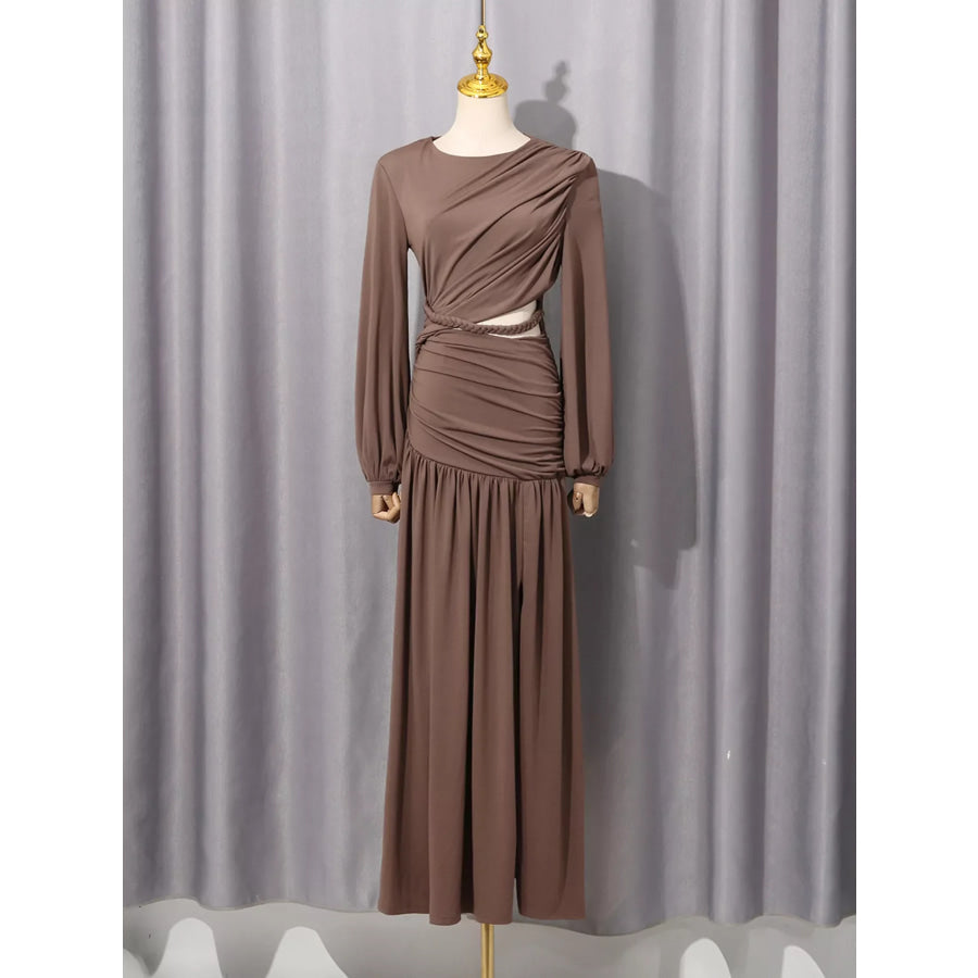 Ruched Long-Sleeve Maxi Dress with Cutout Detail Apparel and Accessories