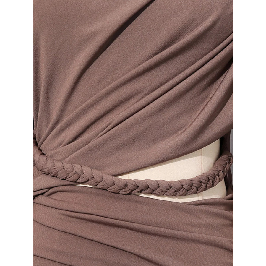 Ruched Long-Sleeve Maxi Dress with Cutout Detail Apparel and Accessories