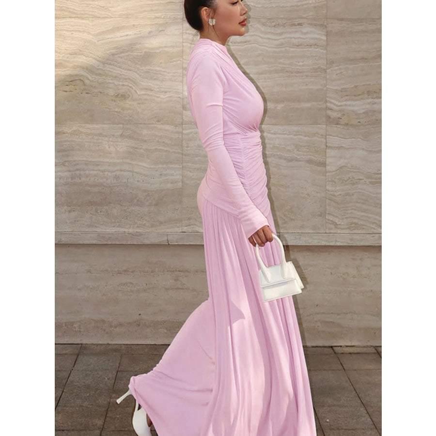 Ruched Long Sleeve Mermaid Maxi Dress Apparel and Accessories
