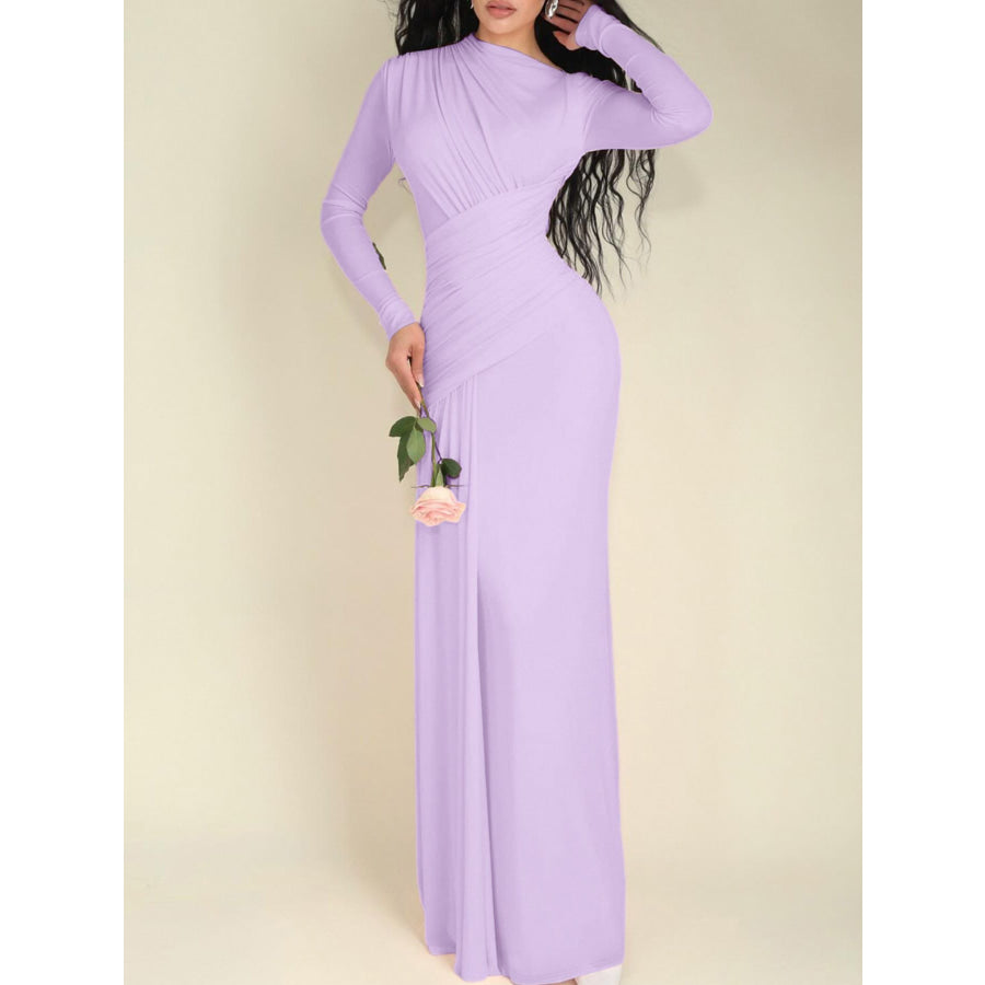 Ruched Long Sleeve Mermaid Maxi Dress Lilac / S Apparel and Accessories