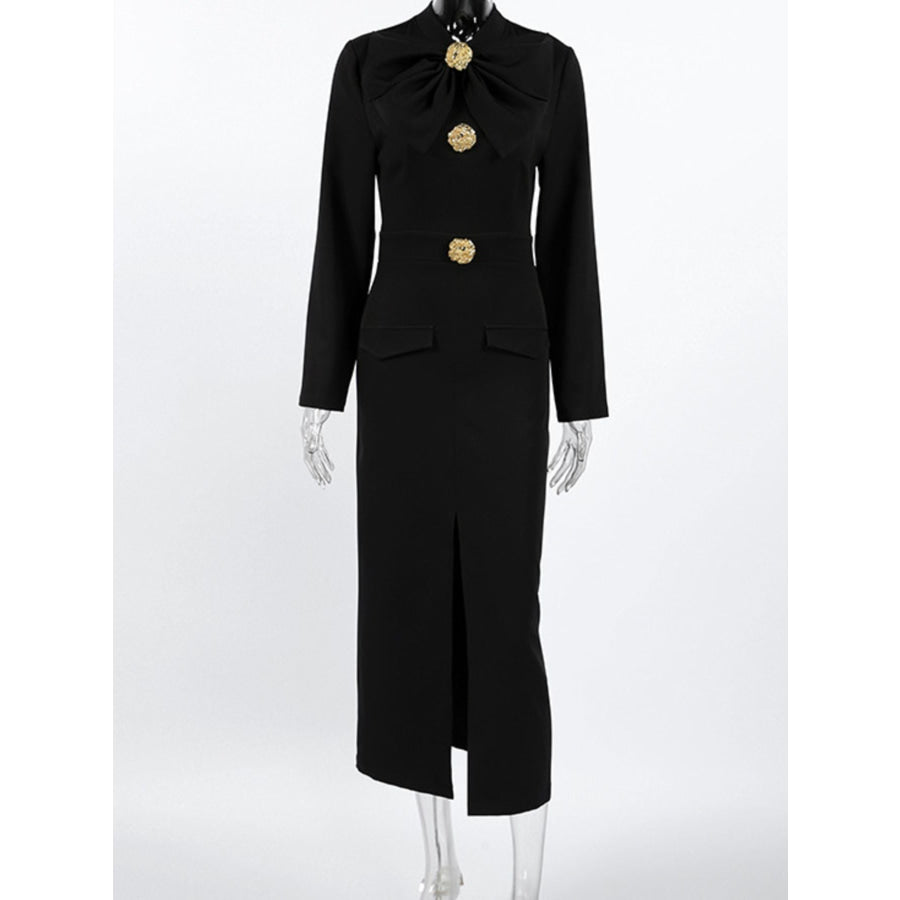 Ruched Long Sleeve Midi Dress Apparel and Accessories