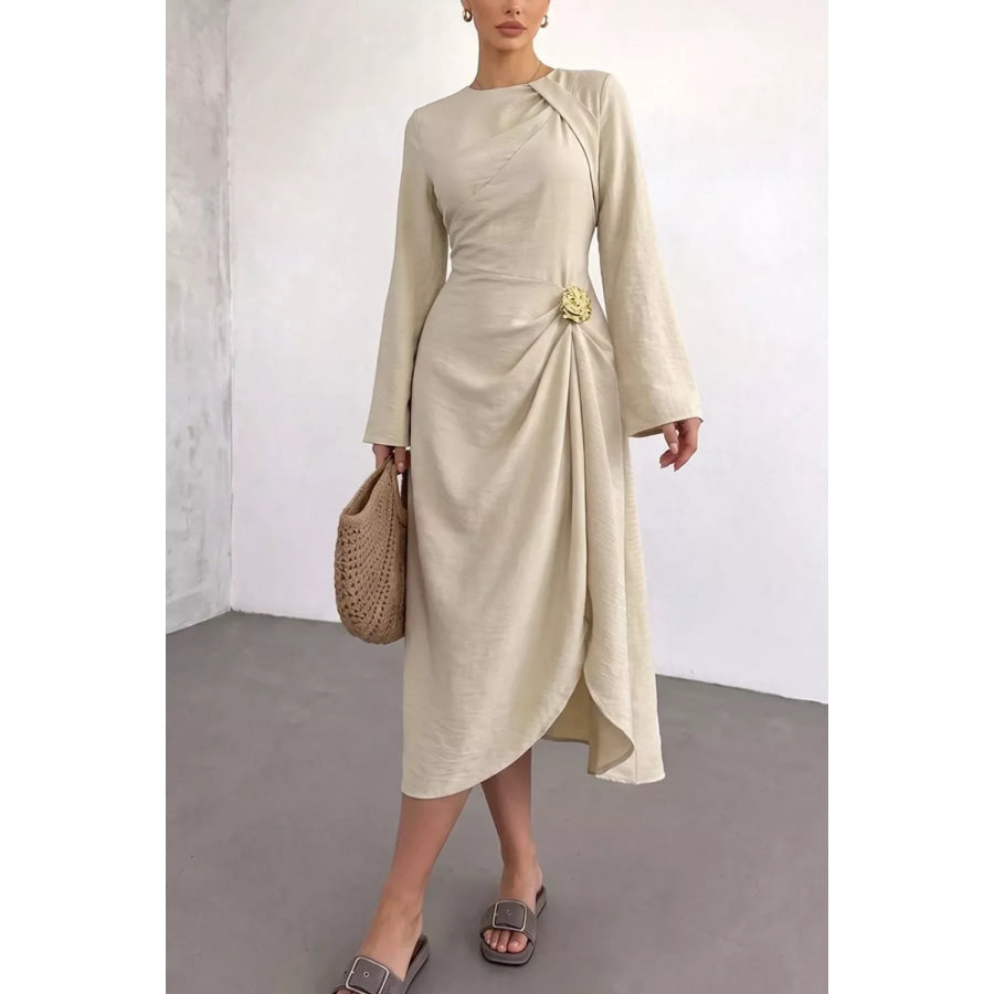 Ruched Long Sleeve Midi Dress Apparel and Accessories