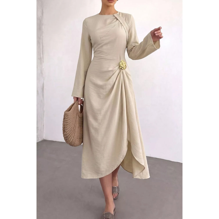 Ruched Long Sleeve Midi Dress Apparel and Accessories