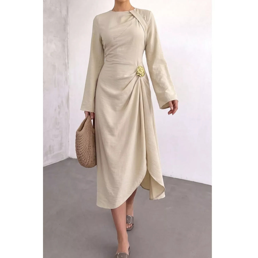 Ruched Long Sleeve Midi Dress Apparel and Accessories
