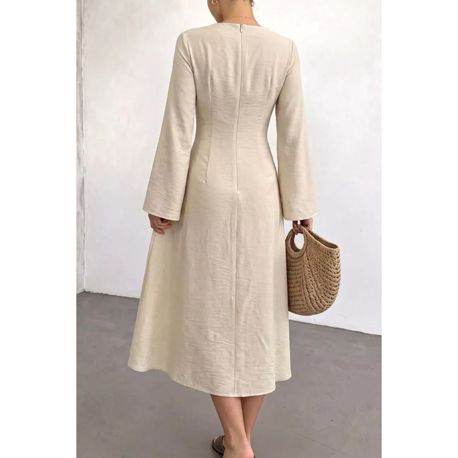 Ruched Long Sleeve Midi Dress Apparel and Accessories