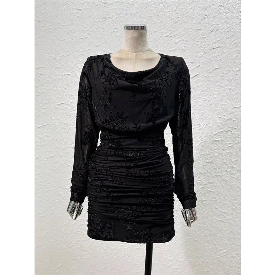 Ruched Long Sleeve Mini Dress Apparel and Accessories