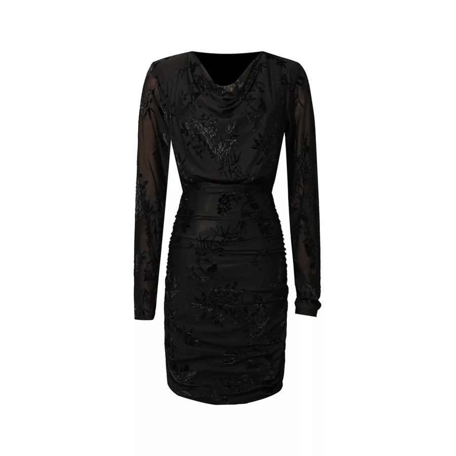 Ruched Long Sleeve Mini Dress Black / S Apparel and Accessories