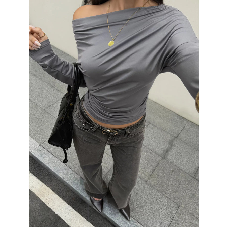 Ruched Long Sleeve Slim Fit T-Shirt Apparel and Accessories