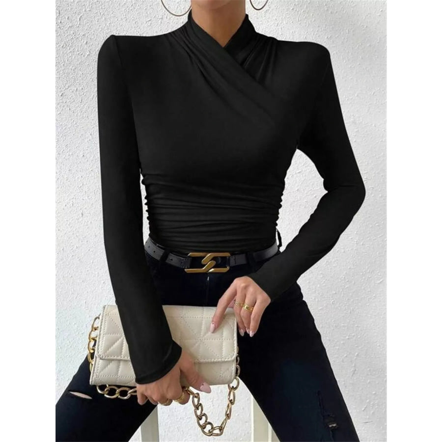 Ruched Long Sleeve Slim Fit Top Apparel and Accessories