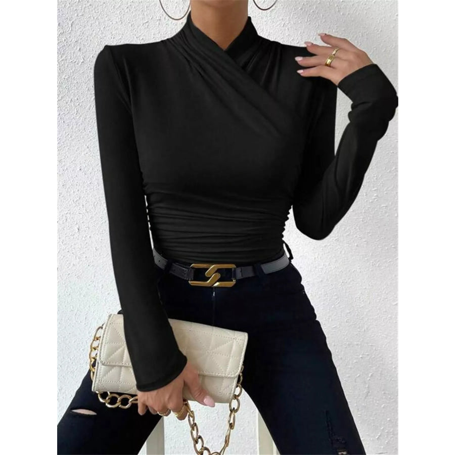Ruched Long Sleeve Slim Fit Top Apparel and Accessories
