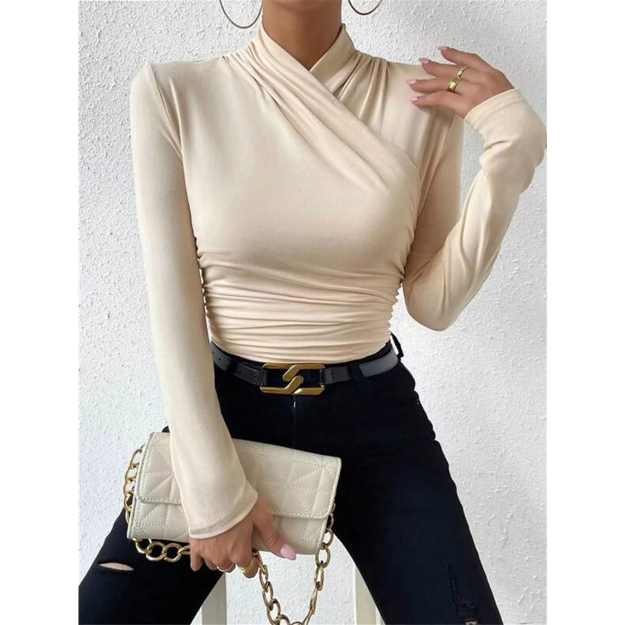 Ruched Long Sleeve Slim Fit Top Apparel and Accessories