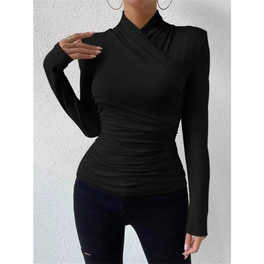 Ruched Long Sleeve Slim Fit Top Apparel and Accessories