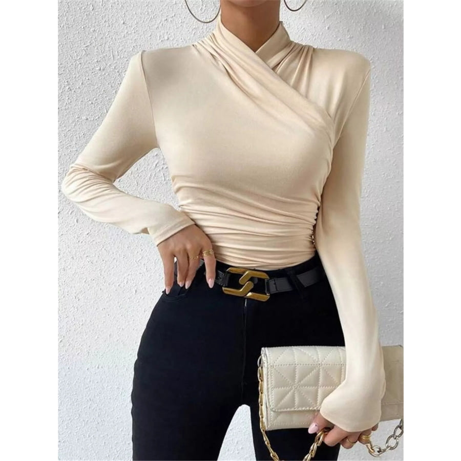 Ruched Long Sleeve Slim Fit Top Apparel and Accessories