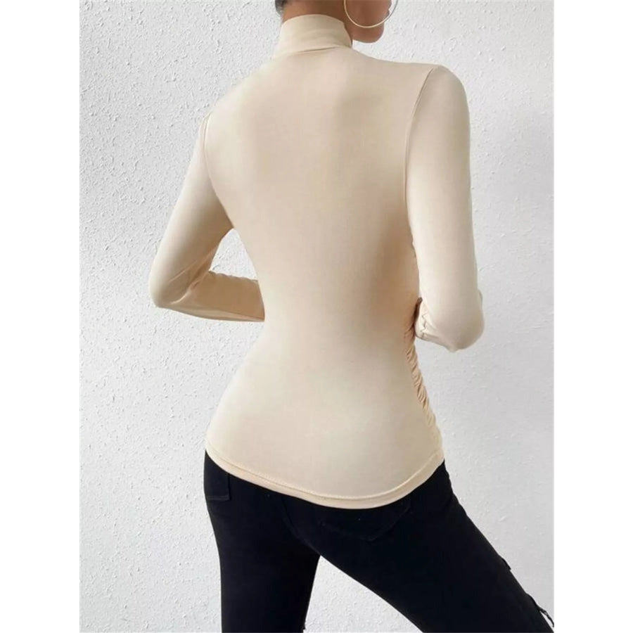 Ruched Long Sleeve Slim Fit Top Apparel and Accessories