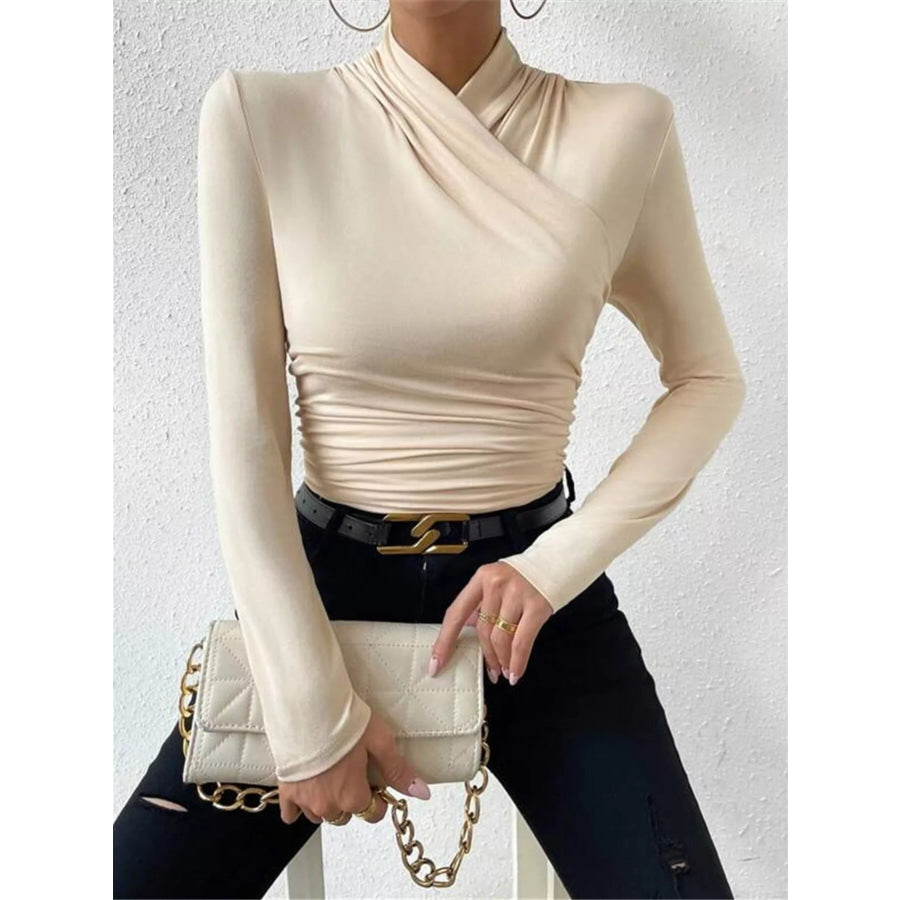 Ruched Long Sleeve Slim Fit Top Apparel and Accessories