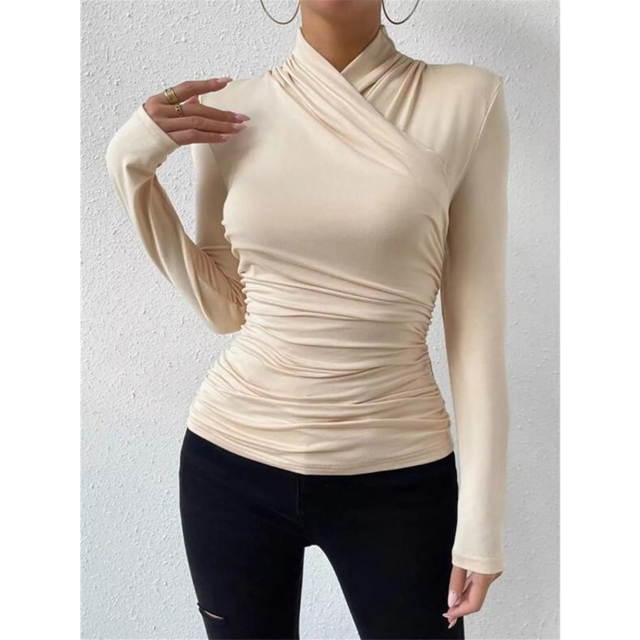Ruched Long Sleeve Slim Fit Top Apparel and Accessories