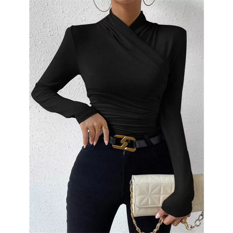 Ruched Long Sleeve Slim Fit Top Apparel and Accessories