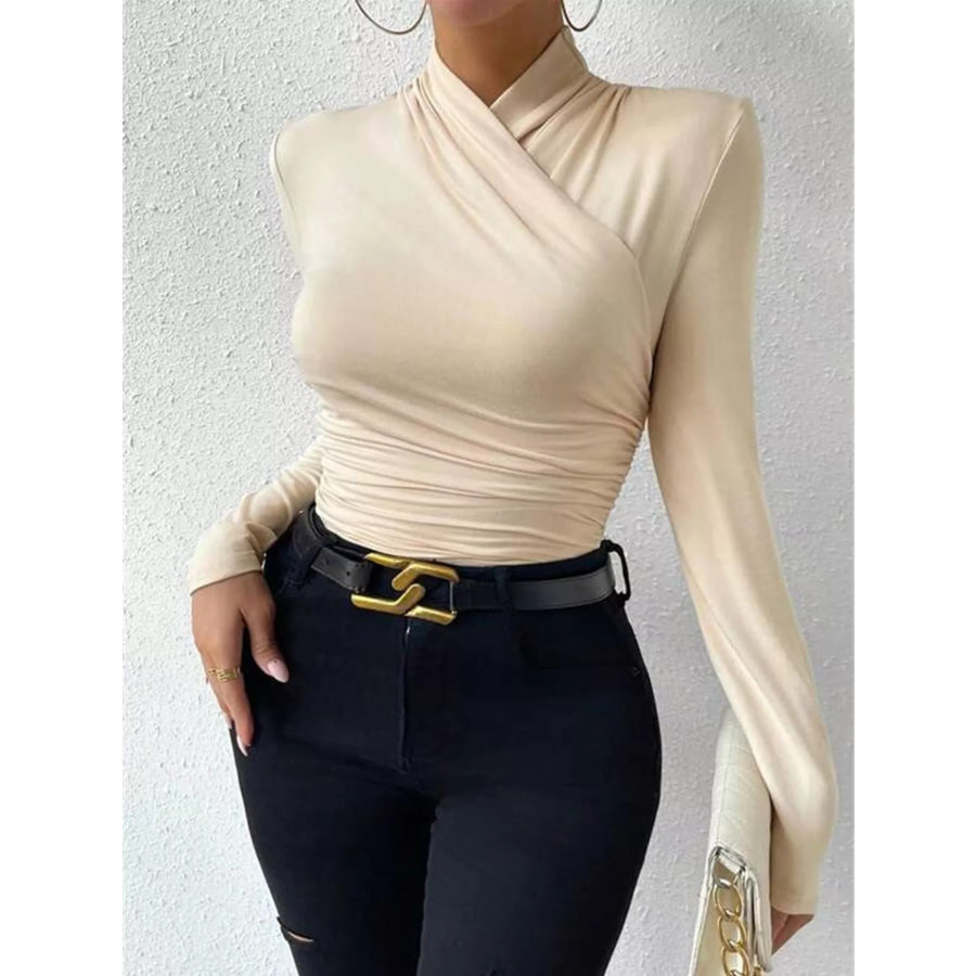 Ruched Long Sleeve Slim Fit Top Apricot / S Apparel and Accessories