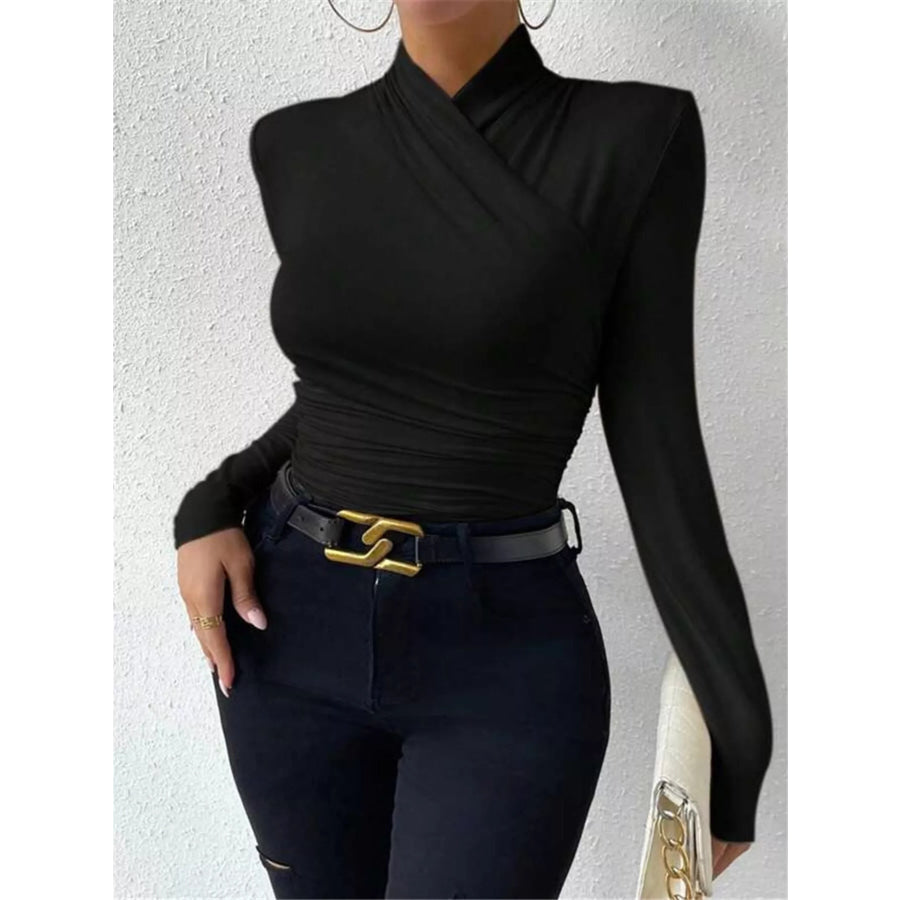 Ruched Long Sleeve Slim Fit Top Black / S Apparel and Accessories