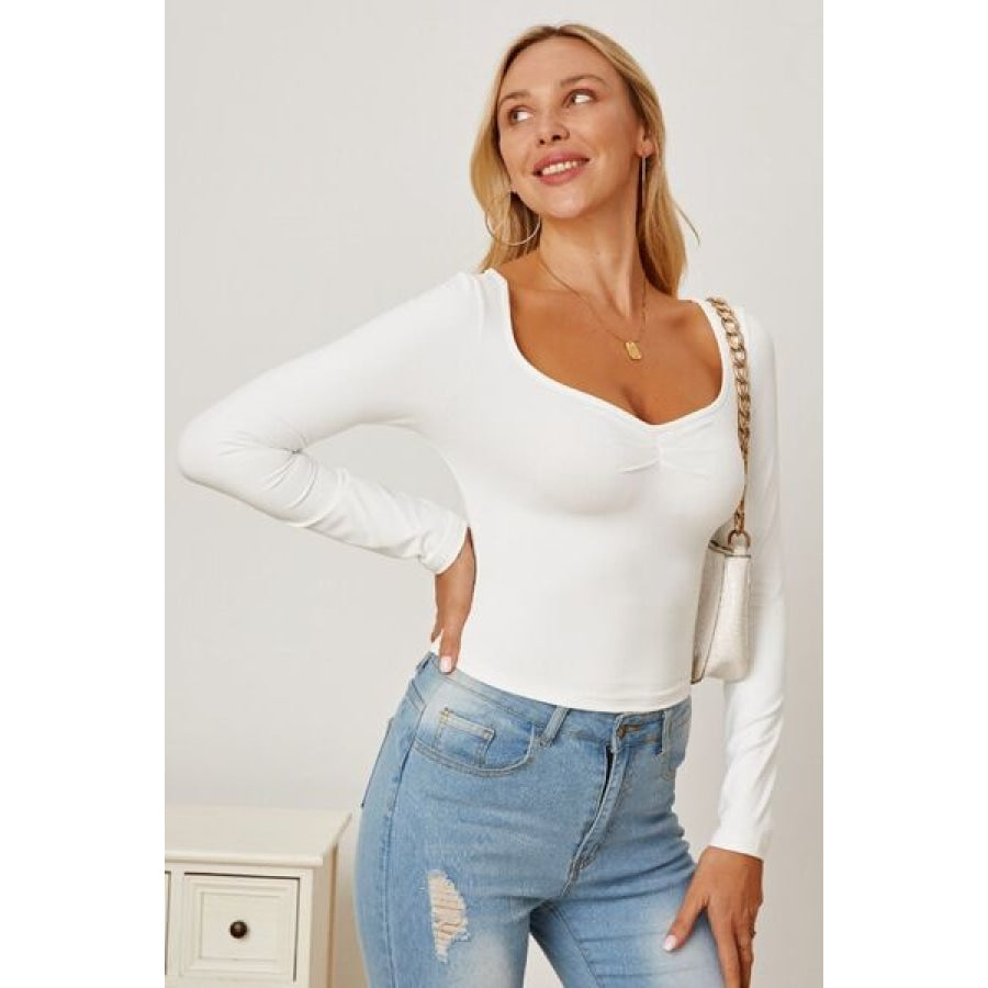 Ruched Long Sleeve T-Shirt White / XS Apparel and Accessories