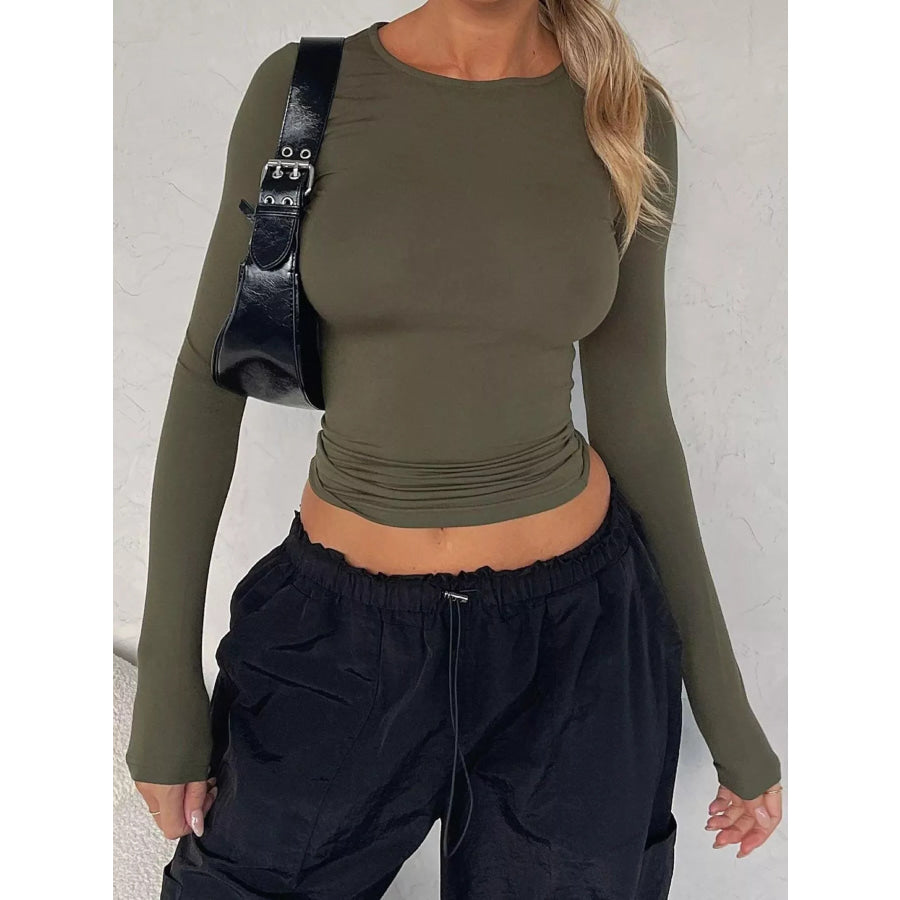 Ruched Long Sleeve T-Shirt Army Green / S Apparel and Accessories