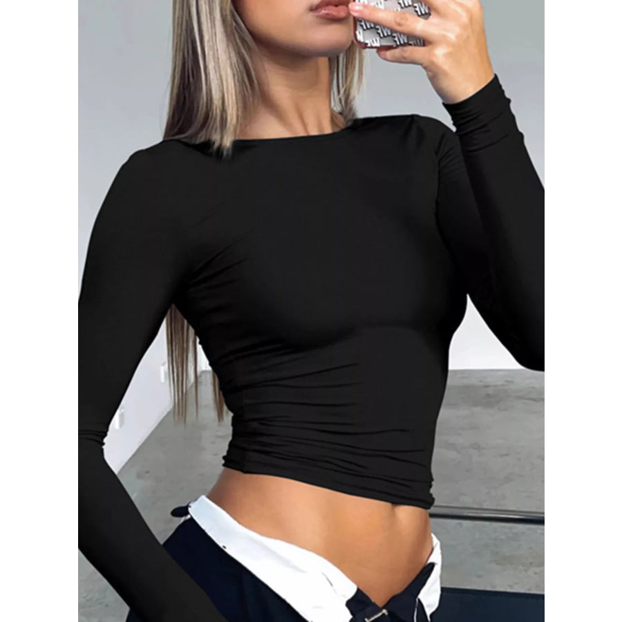 Ruched Long Sleeve T-Shirt Black / S Apparel and Accessories