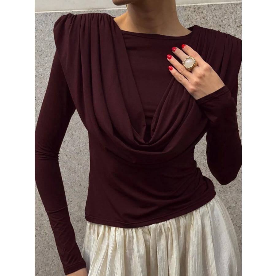 Ruched Long Sleeve T-Shirt Burgundy / S Apparel and Accessories