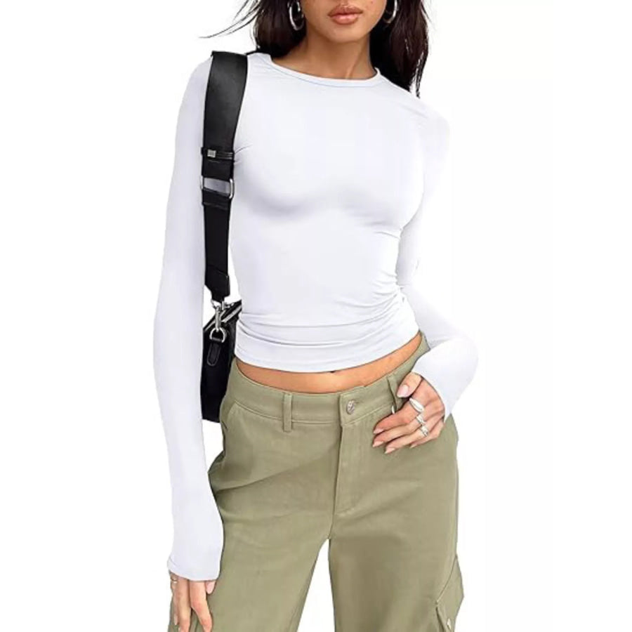 Ruched Long Sleeve T-Shirt White / S Apparel and Accessories
