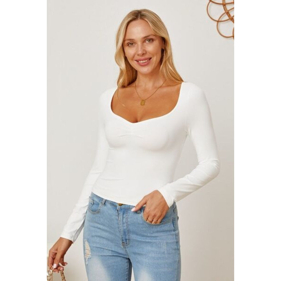 Ruched Long Sleeve T-Shirt White / XS Apparel and Accessories