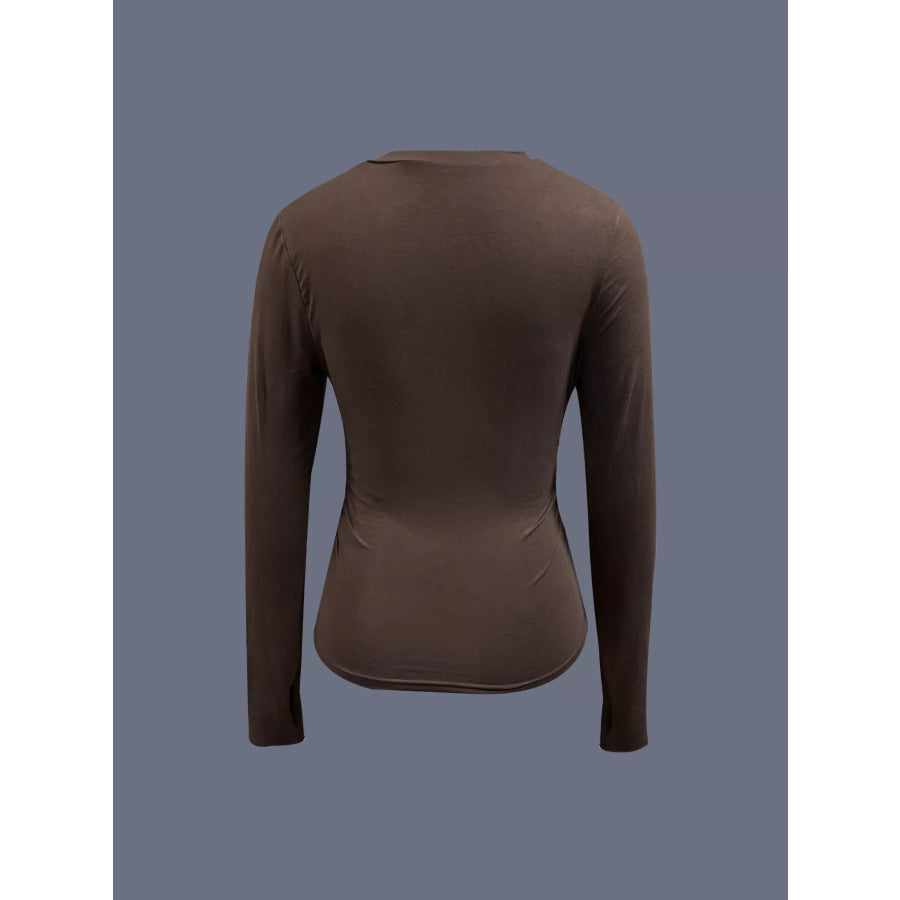 Ruched Long Sleeve T-Shirt with Floral Cuff Detail Apparel and Accessories