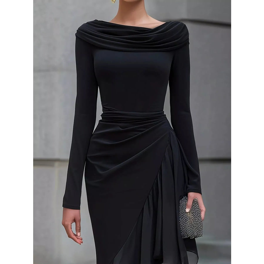 Ruched Mermaid Evening Maxi Dress Black / XS Apparel and Accessories
