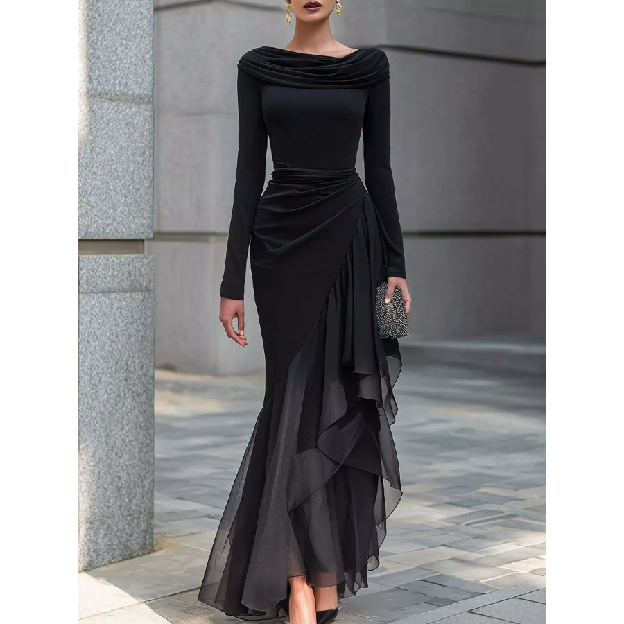 Ruched Mermaid Evening Maxi Dress Black / XS Apparel and Accessories