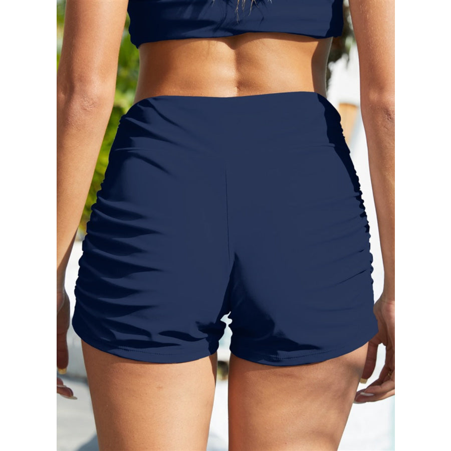 Ruched Mid - Rise Waist Swim Shorts Apparel and Accessories